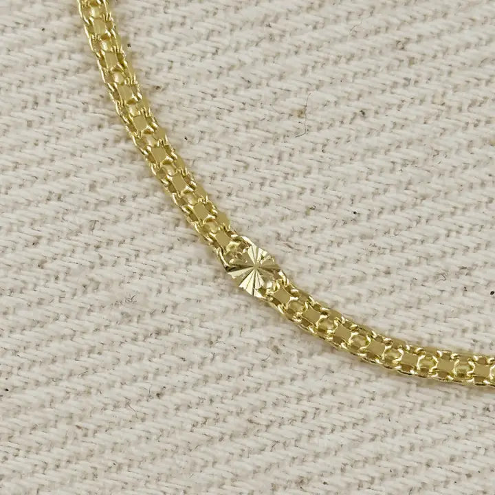 Mesh Chain W/Pressed Detail - 18k Gold Filled