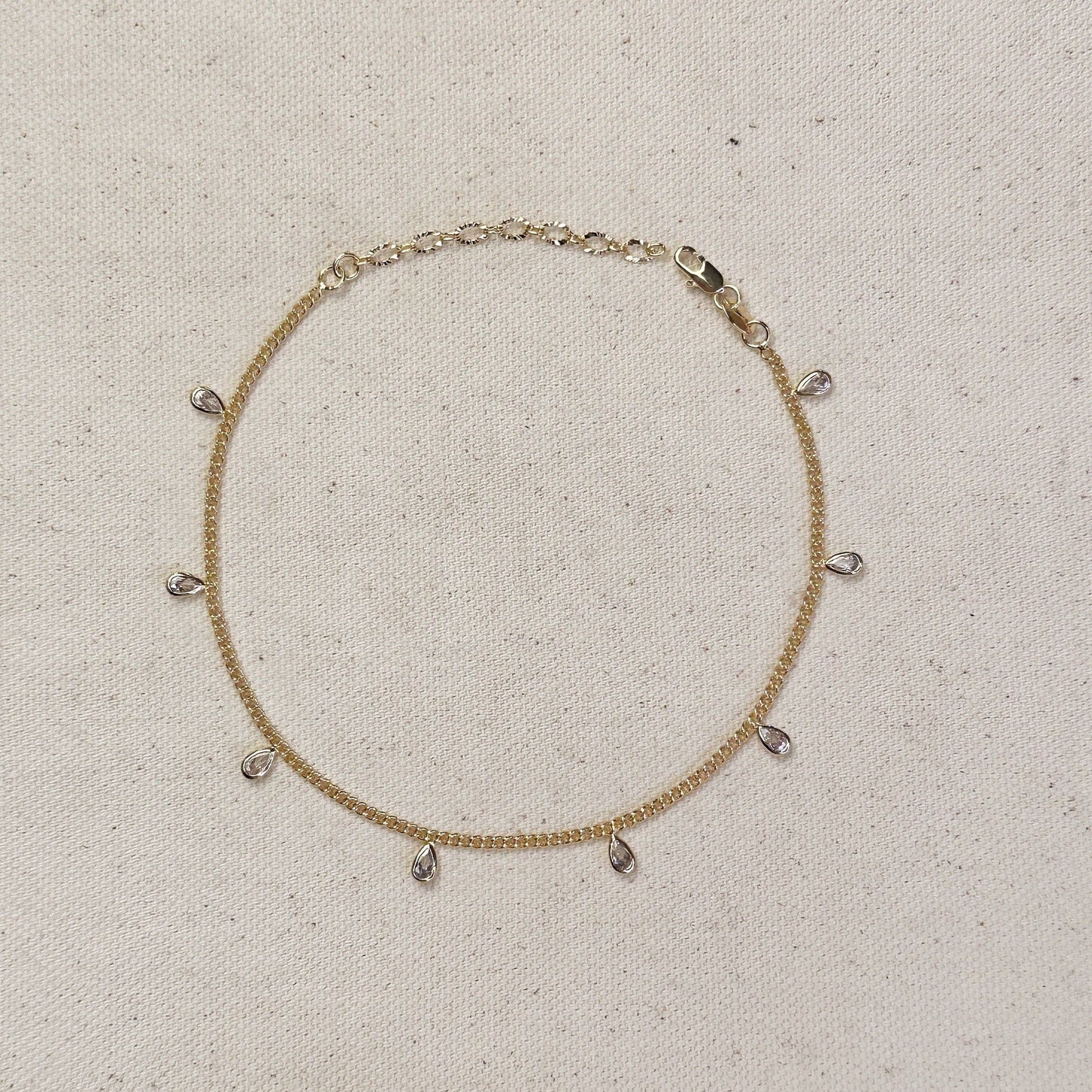 CZ Drops Chain Anklet - 18k Gold