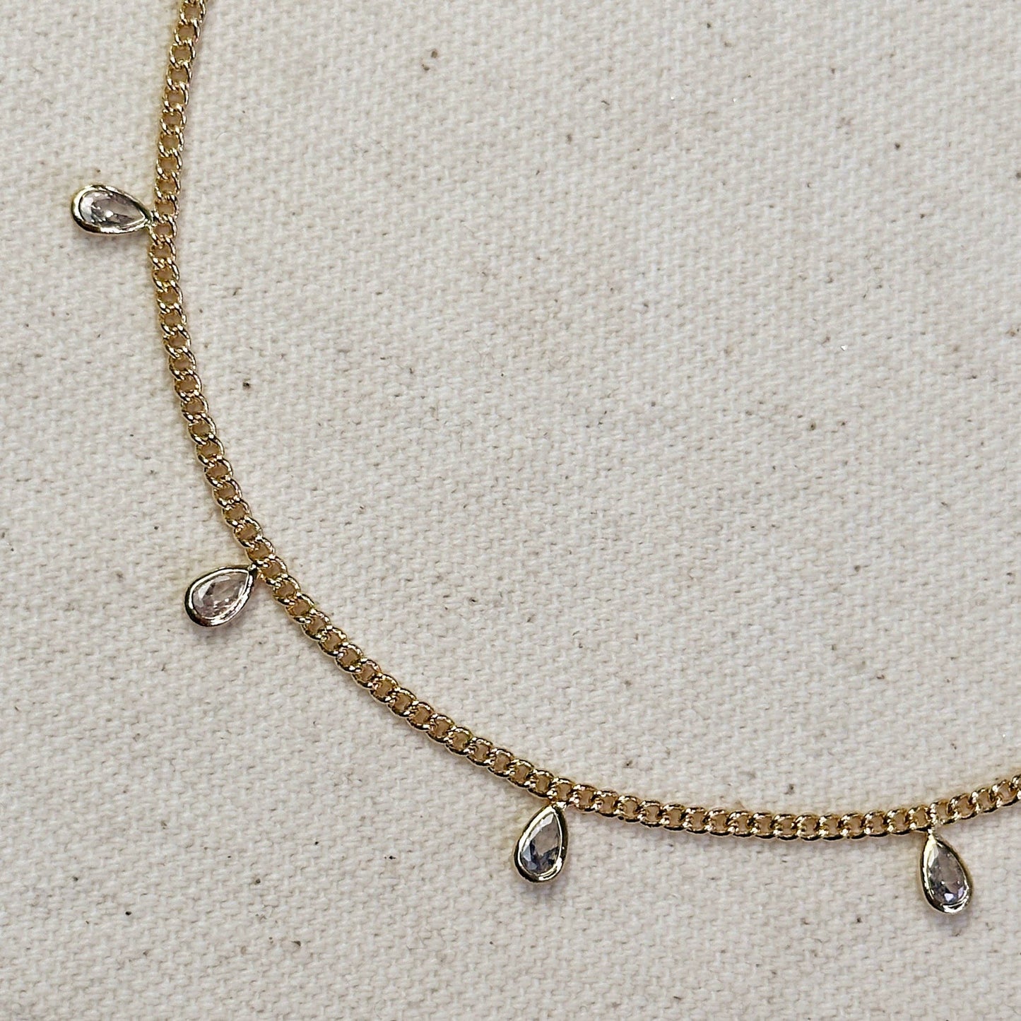 CZ Drops Chain Anklet - 18k Gold