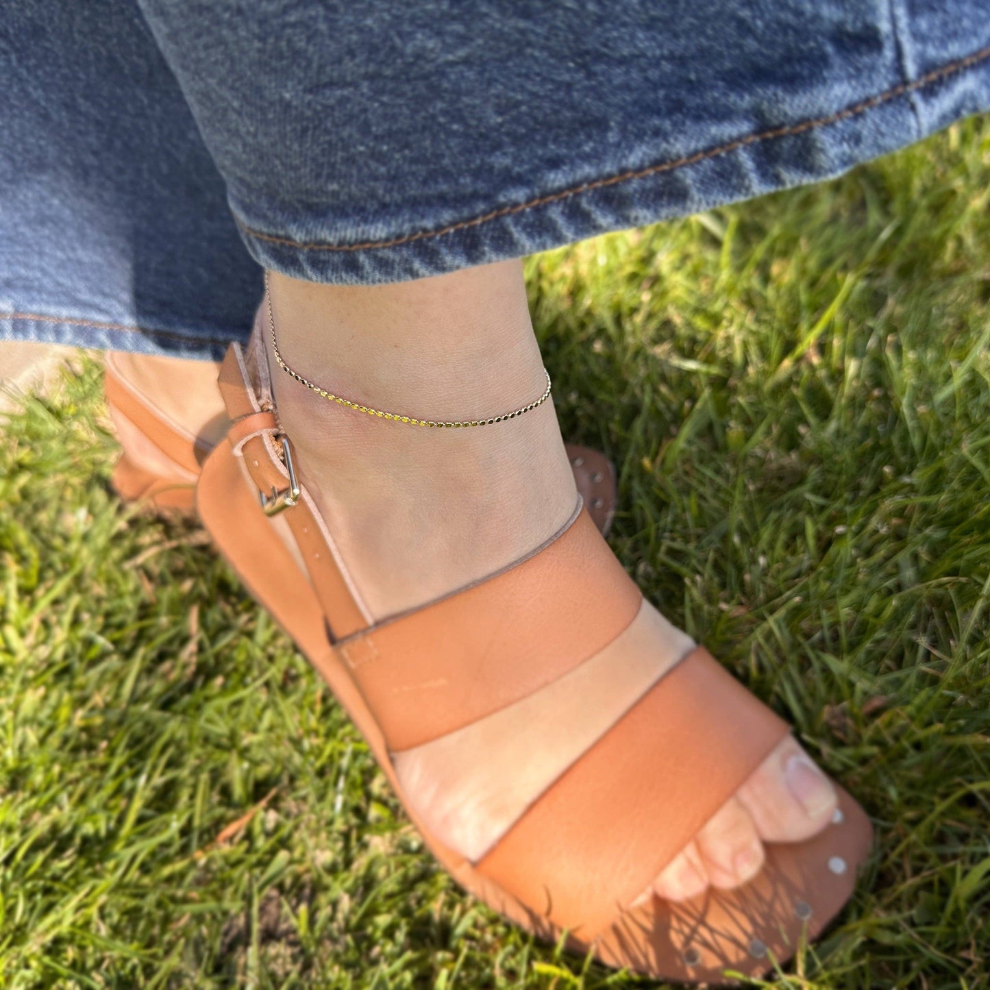 Flat Dots Chain Anklet - 18k Gold