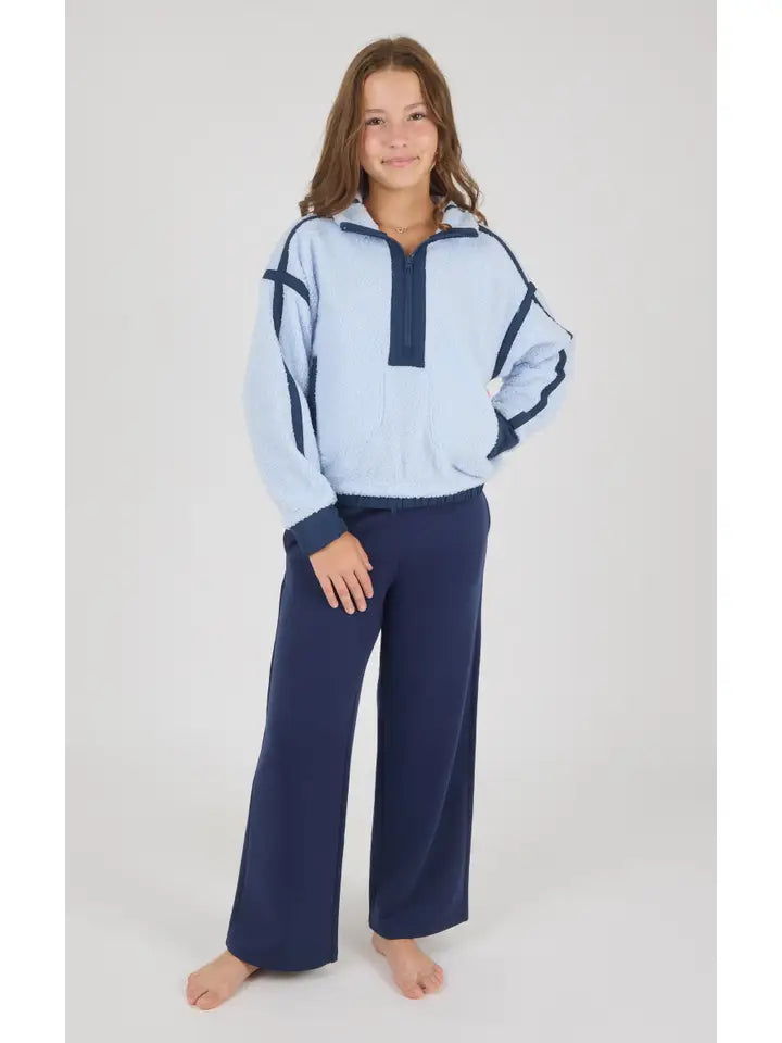 Sherpa Half Zip & Flare Sweats - Halogen Blue