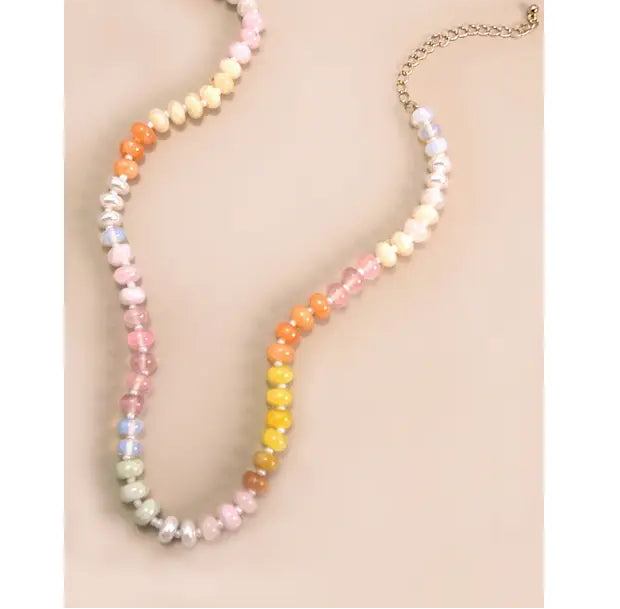 Natural Agate Glass Bead Necklace - Pinks/Oranges