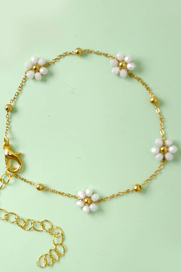 Beaded Flower Bracelet - White
