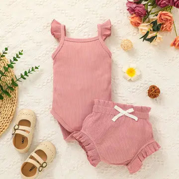 Ruffle Onesie & Shorts Set - Pink