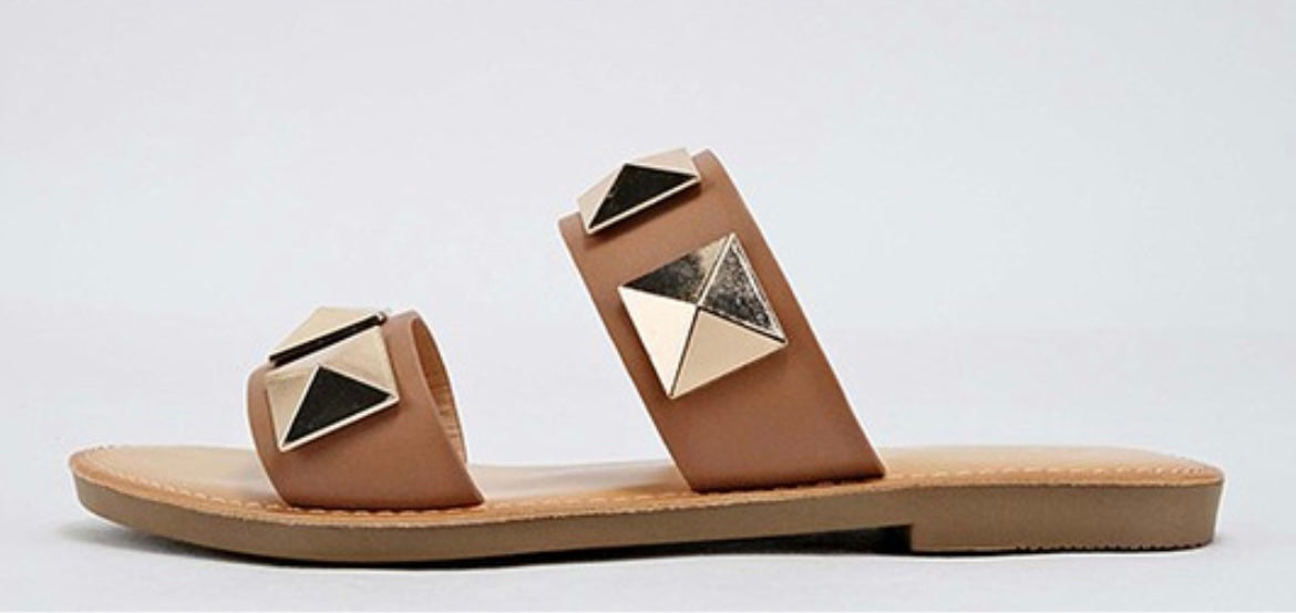 Studded Sandals - Camel