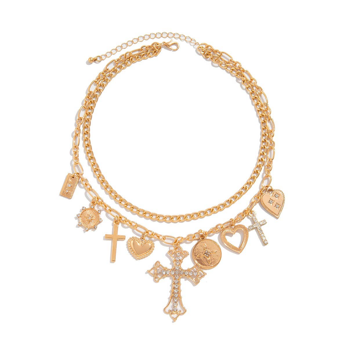 Multi Cross Charm Necklace - Gold