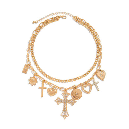 Multi Cross Charm Necklace - Gold