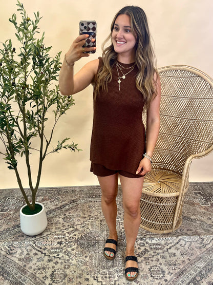 Kailey Knit Sweater Tank - Chocolate