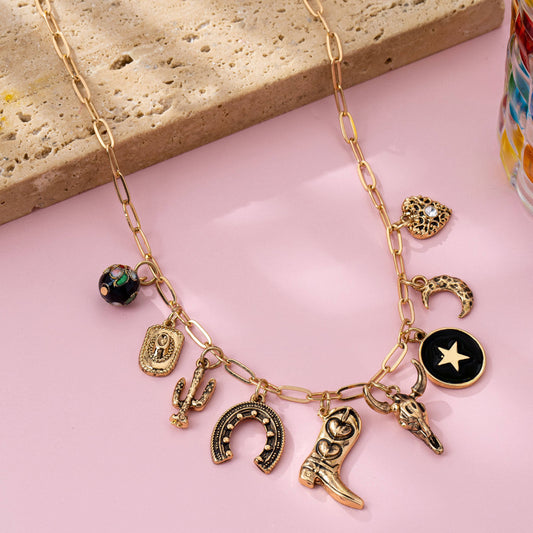 Western Boot Charm Necklace - Gold