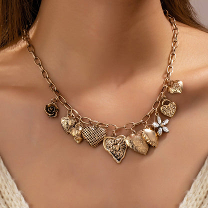 Heart Charm Necklace - Vintage Gold