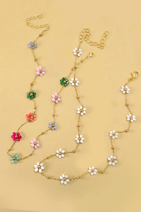 Beaded Flower Necklace - Multi