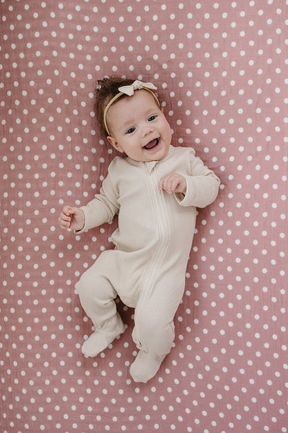 Pink Polka Dot Muslin Crib Sheet