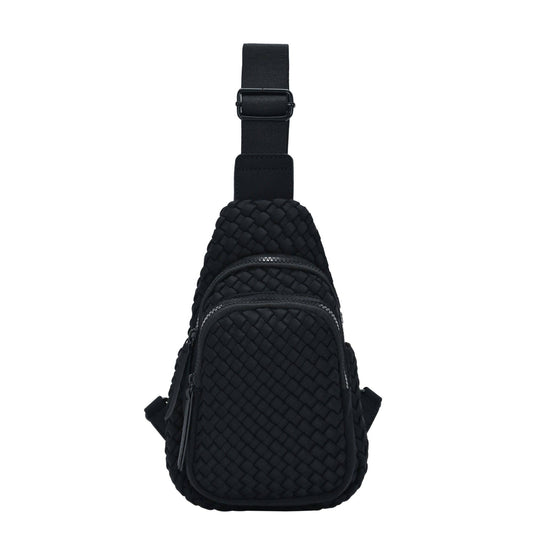Marie Neoprene Woven Sling Bag: Black
