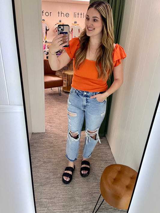 Elle Ruffle Sleeve Tank - Orange