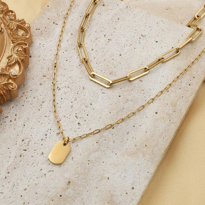 Tag Layered Necklace - Gold