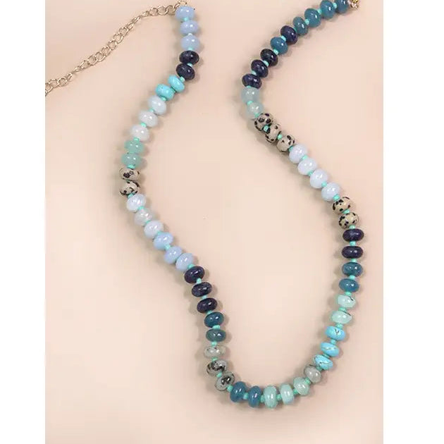 Natural Agate Glass Bead Necklace - Blues