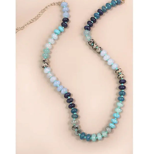 Natural Agate Glass Bead Necklace - Blues