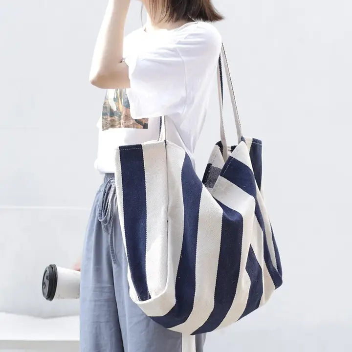 Striped Tote Bag - Red