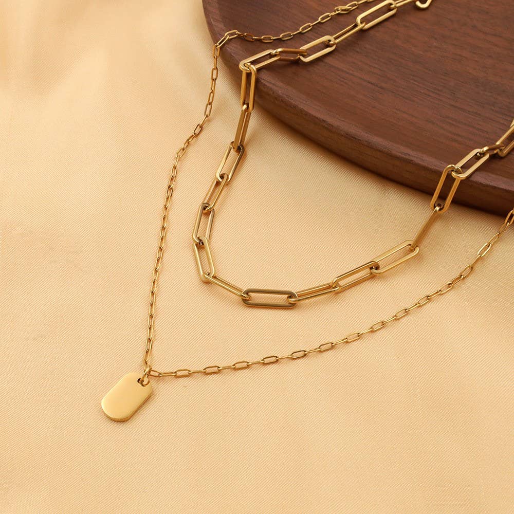 Tag Layered Necklace - Gold