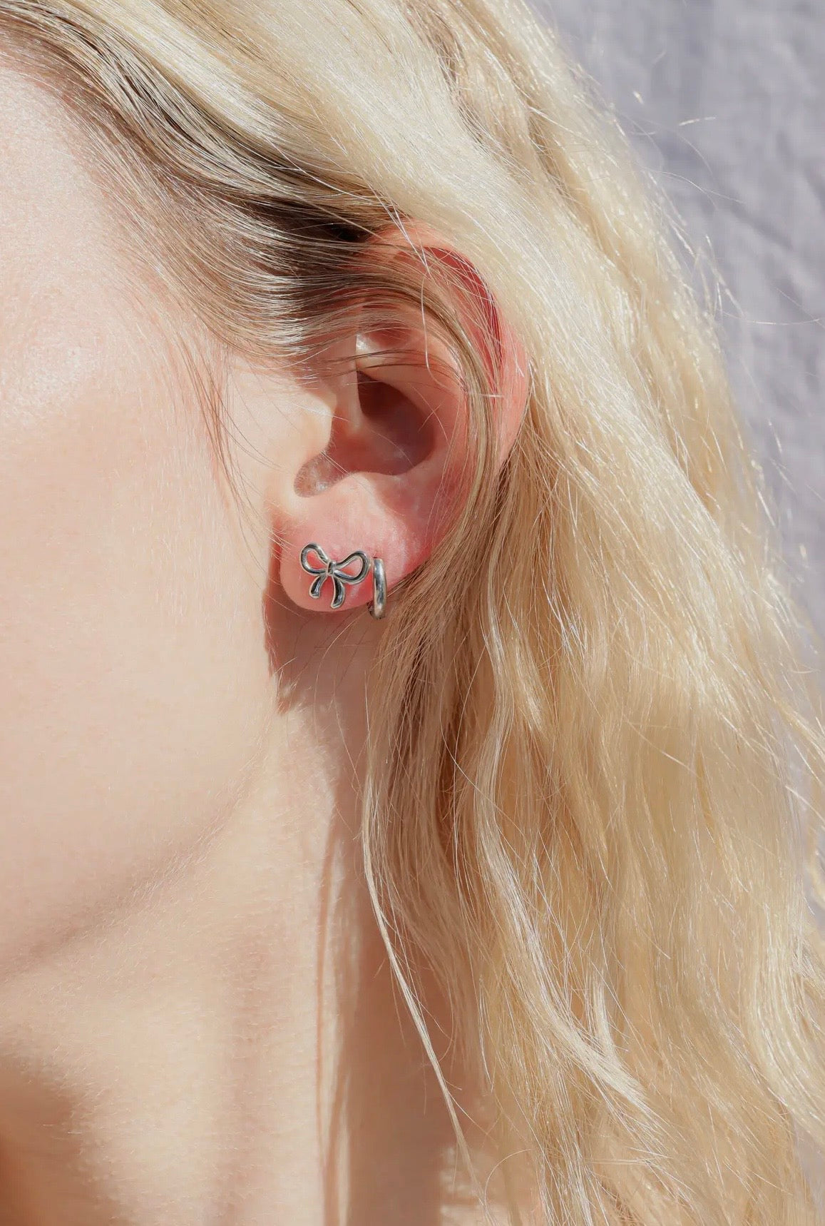 Bow Stud Earrings - Silver