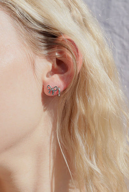 Bow Stud Earrings - Silver