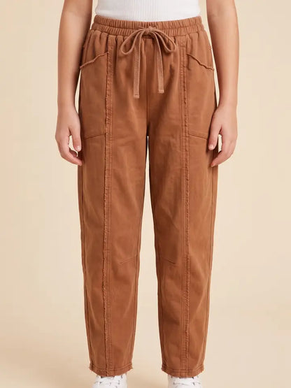 Raw Edge Relaxed Fit Pants - Rust