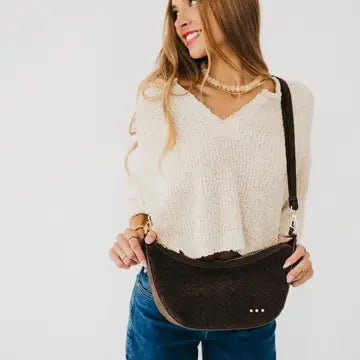 Paige Suede Woven Crossbody - Chocolate
