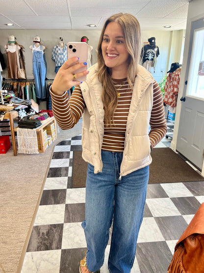Lanae Striped Long Sleeve - Brown/White