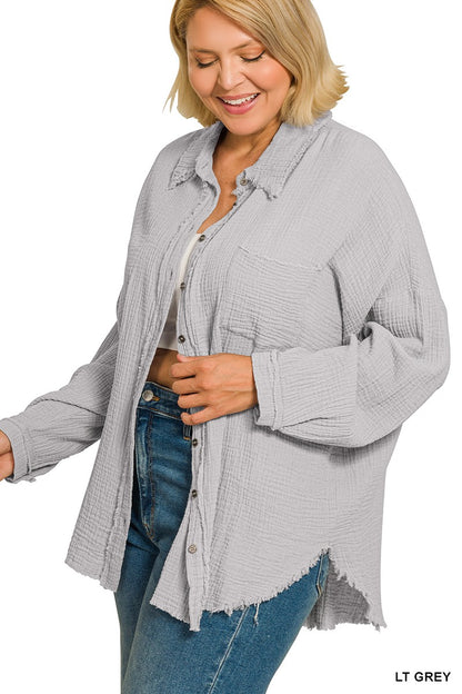 Gail Gauze Button Up - Light Gray