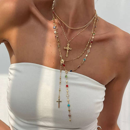Multi Stone Lariat Layer Necklace
