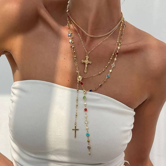 Multi Stone Lariat Layer Necklace