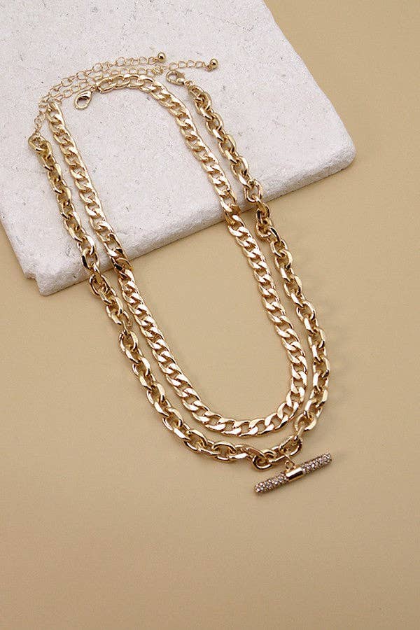 Chunky Chain Rhinestone Bar Necklace