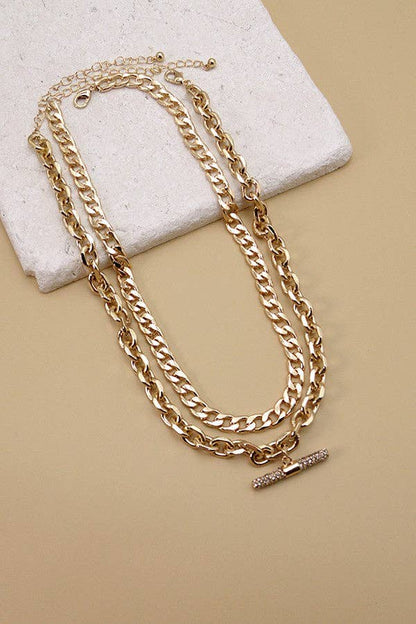 Chunky Chain Rhinestone Bar Necklace