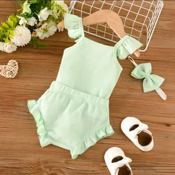 Ruffle Top & Shorts Set - Green