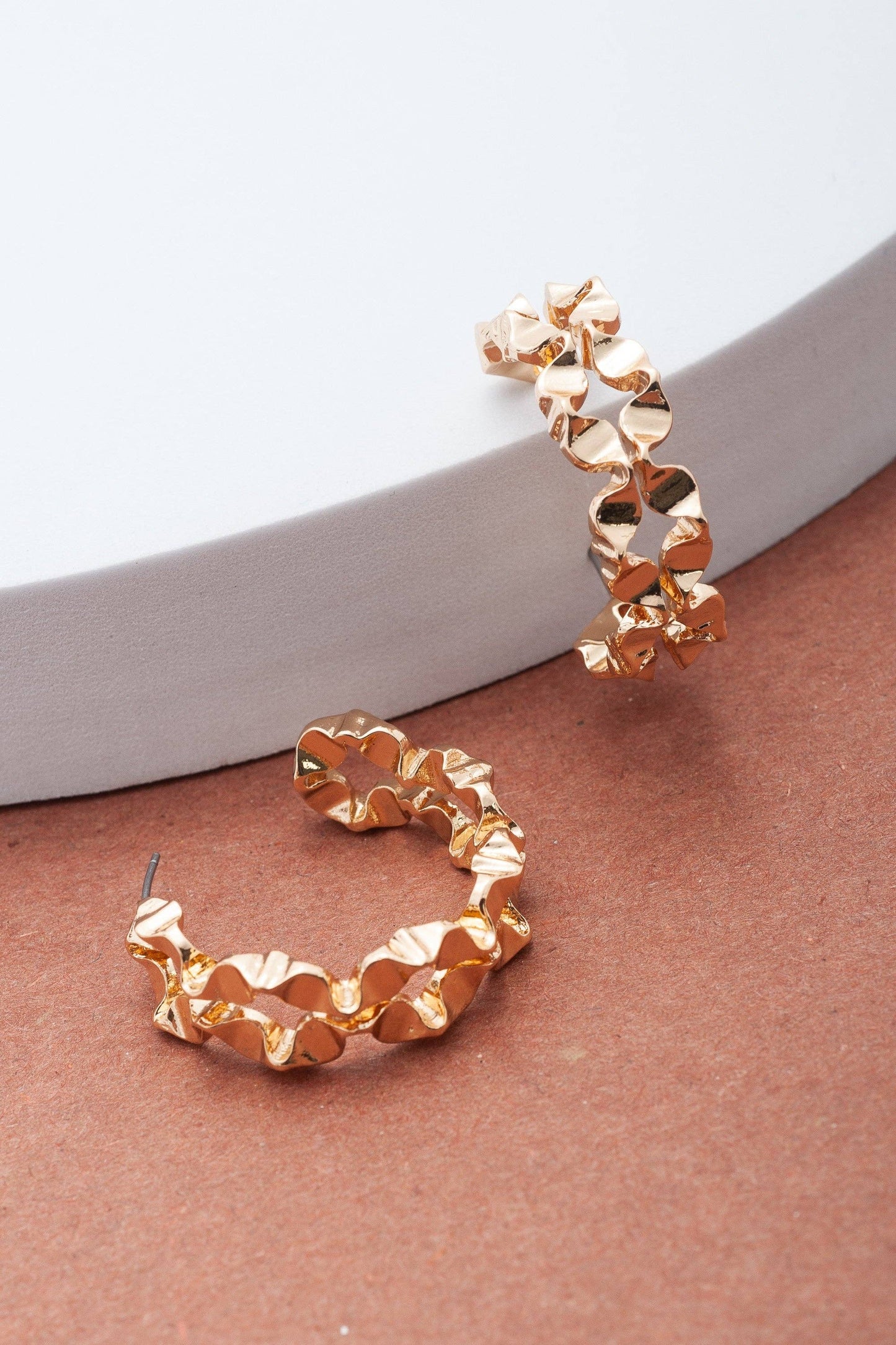 Hammered Geo Hoops - Gold