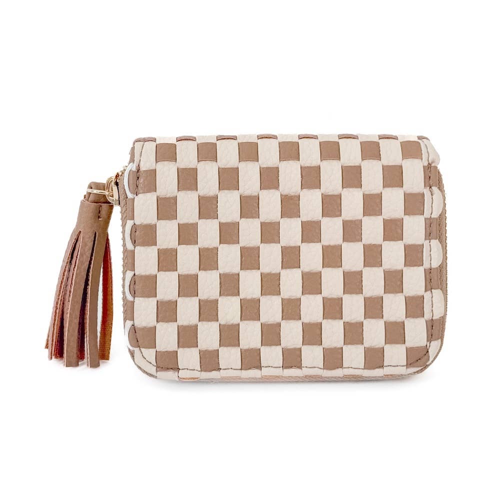 Wynona Woven Wallet: Checkered Tan