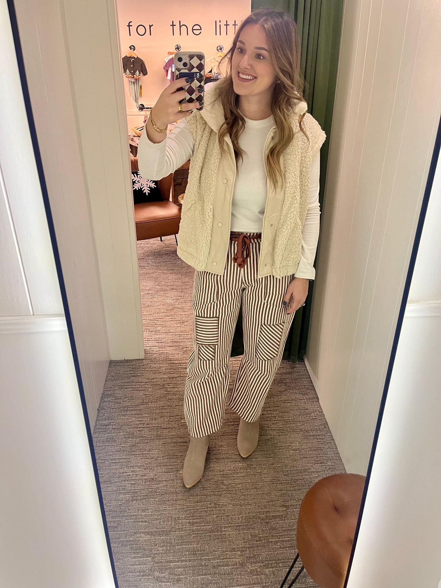 Leah Barrel Jeans - Striped Mocha