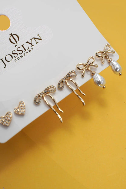 Bow Trio Set Earrings - Gold
