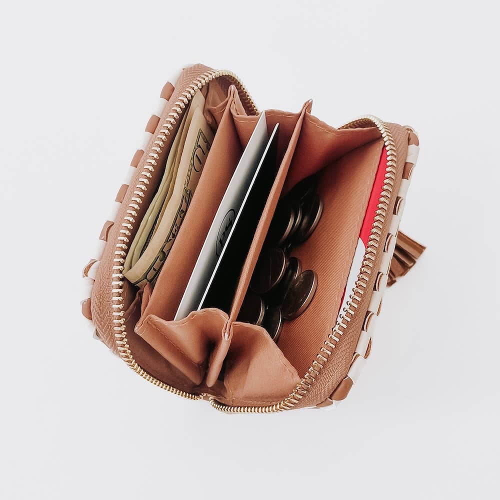 Wynona Woven Wallet: Checkered Tan