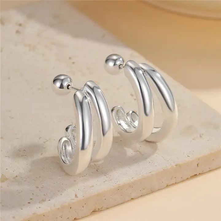 Double Hoop Earrings - Silver