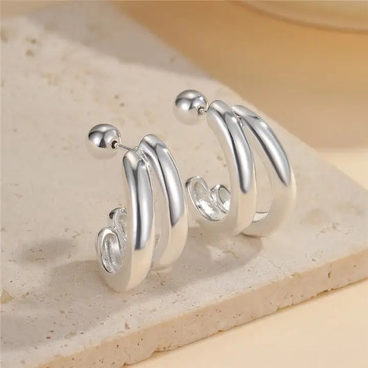 Double Hoop Earrings - Silver