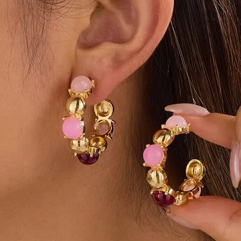 Multi Color Gold Hoops - Pinks