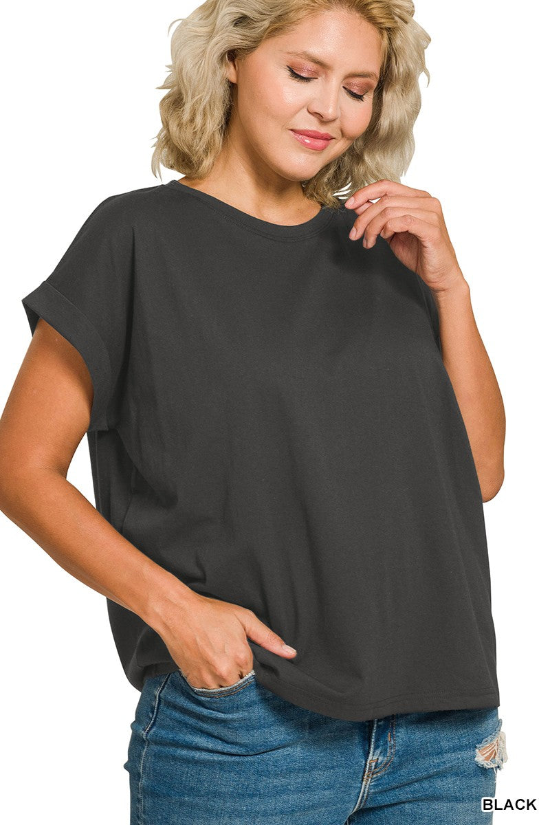 Bella Folded Sleeve Tee - Black