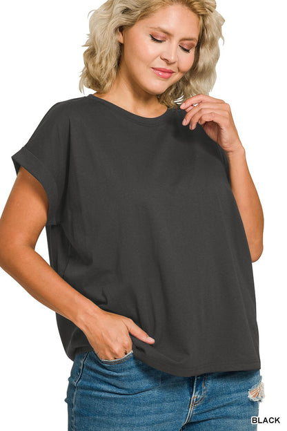 Bella Folded Sleeve Tee - Black