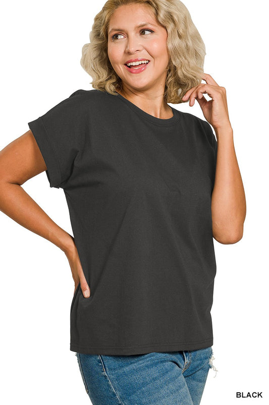 Bella Folded Sleeve Tee - Black