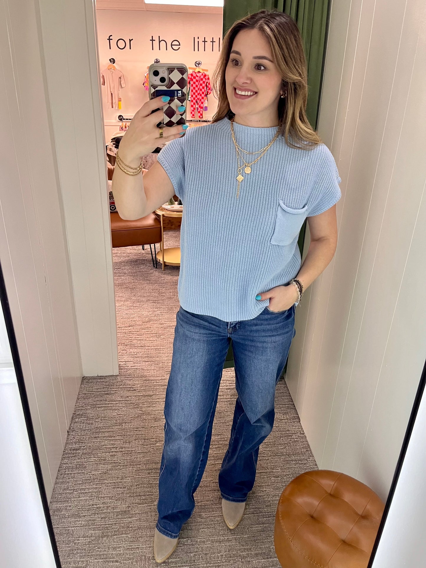 Dahlia Short Sleeve Sweater - Light Blue