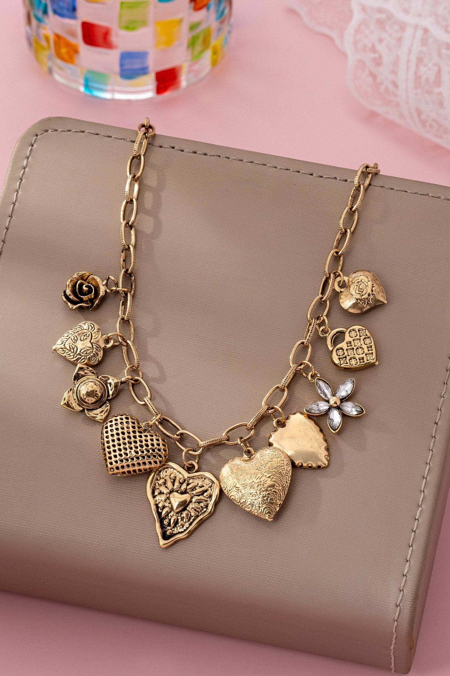 Heart Charm Necklace - Vintage Gold