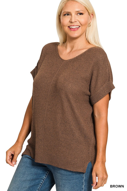 Stella Short Sleeve Sweater - Brown