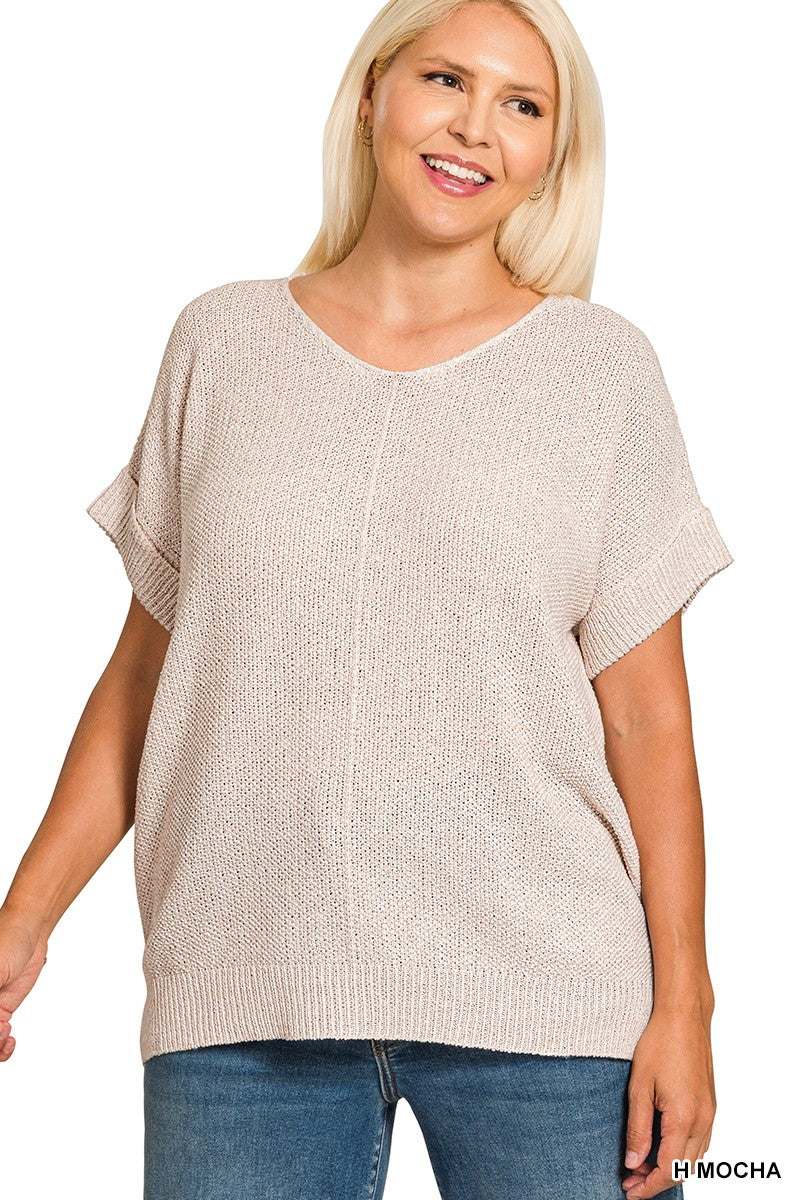 Stella Short Sleeve Sweater - Heather Mocha