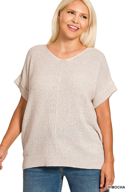 Stella Short Sleeve Sweater - Heather Mocha